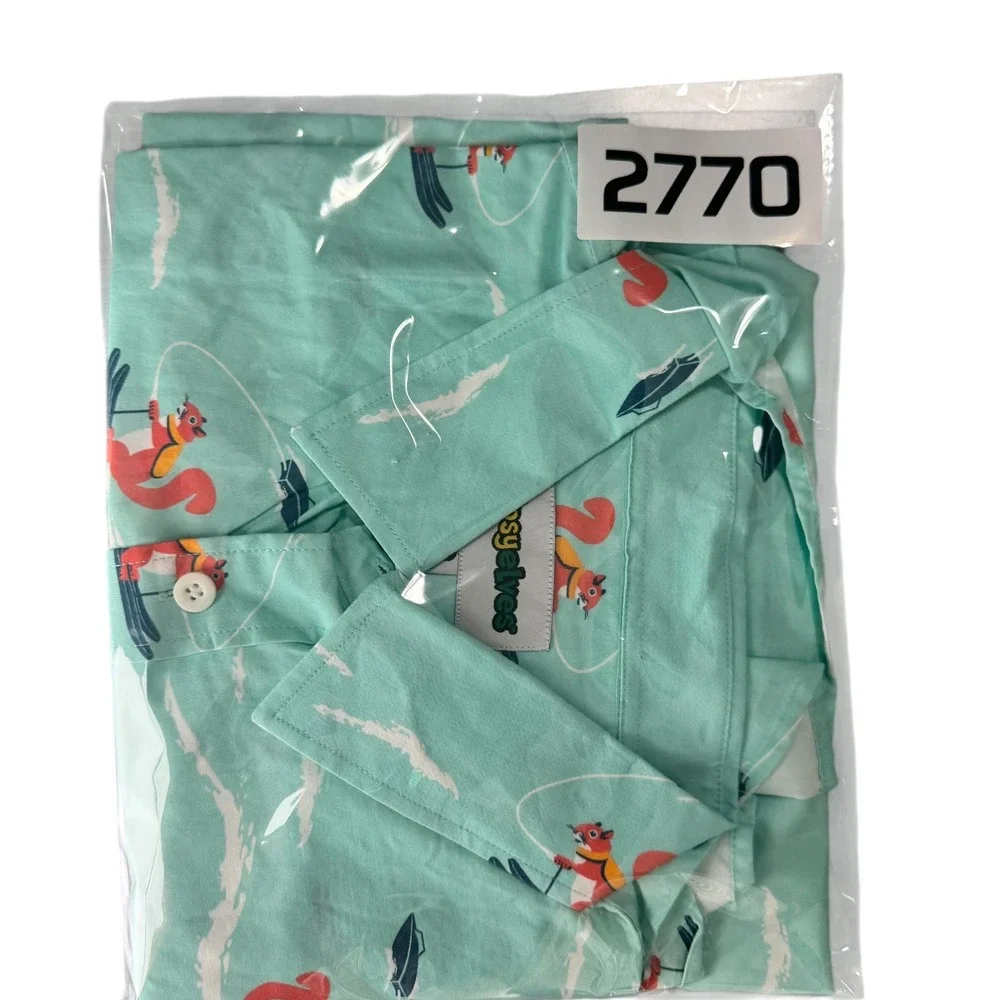 Tipsy Elves Mens Squirrel On Water Skis Hawaiian‎ Shirt Turquoise Blue Sz L NWT
